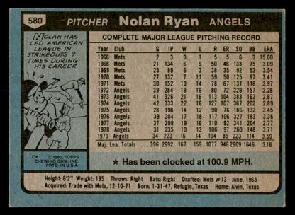 1980 Topps Baseball #580 Nolan Ryan Angels EX+/EX-MT 552427