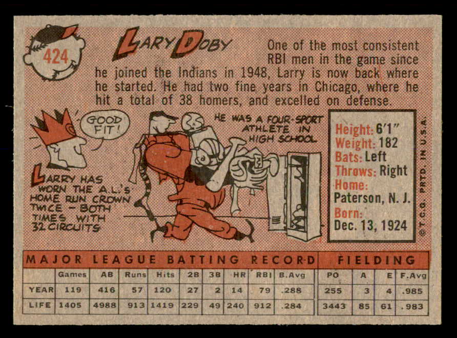 1958 Topps Baseball #424 Larry Doby Indians EX-MT 552446
