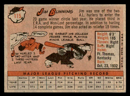 1958 Topps Baseball #115 Jim Bunning Tigers EX+/EX-MT 552447