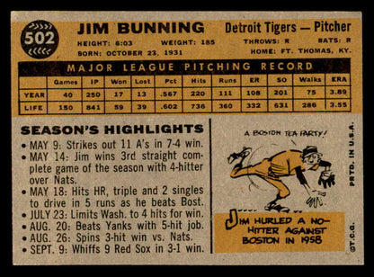 1960 Topps Baseball #502 Jim Bunning Tigers EX-MT 552459
