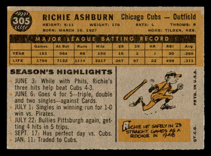 1960 Topps Baseball #305 Richie Ashburn Cubs EX-MT 552461