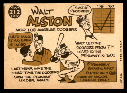1960 Topps Baseball #212 Walt Alston Dodgers EX-MT 552465