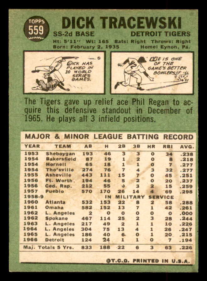 1967 Topps Baseball #559 Dick Tracewski Tigers EX-MT 552515