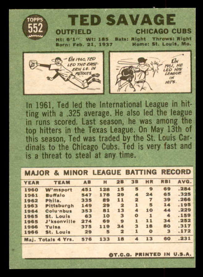 1967 Topps Baseball #552 Ted Savage Cubs EX-MT 552523