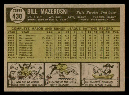 1961 Topps Baseball #430 Bill Mazeroski Pirates EX-MT 552549
