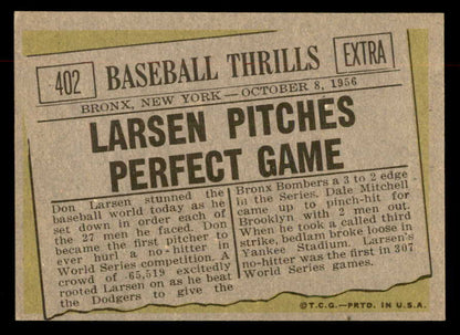 1961 Topps Baseball #402 Don Larsen IA Yankees NR-MT 552552