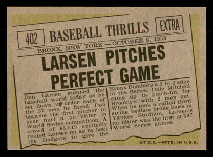1961 Topps Baseball #402 Don Larsen IA Yankees NR-MT 552553