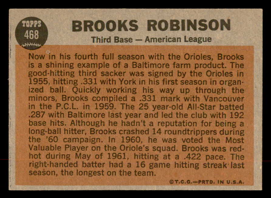 1962 Topps Baseball #468 Brooks Robinson A.S. Orioles EX-MT 552567