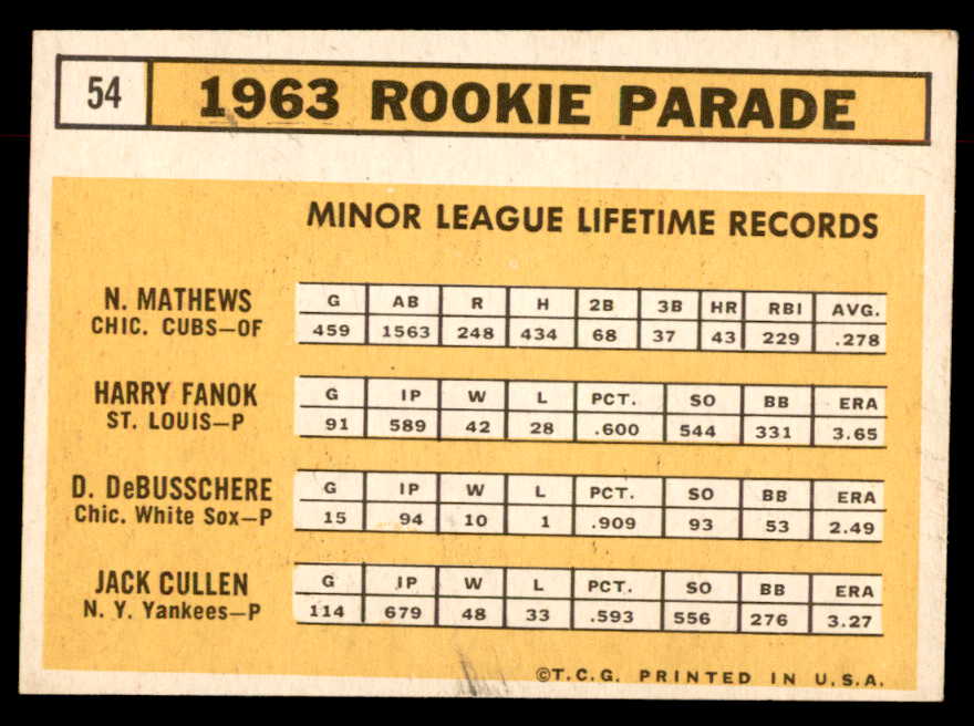 1963 Topps Baseball #054 Dave DeBusschere White Sox NR-MT 552571