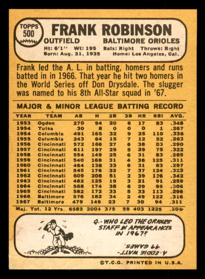 1968 Topps Baseball #500 Frank Robinson Orioles EX-MT 552580
