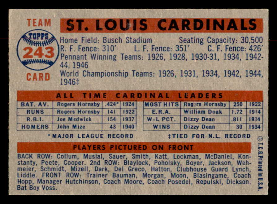1957 Topps Baseball #243 St. Louis Cardinals Team EX-MT 552592