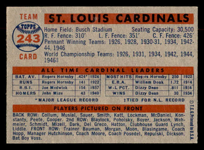 1957 Topps Baseball #243 St. Louis Cardinals Team EX-MT 552592