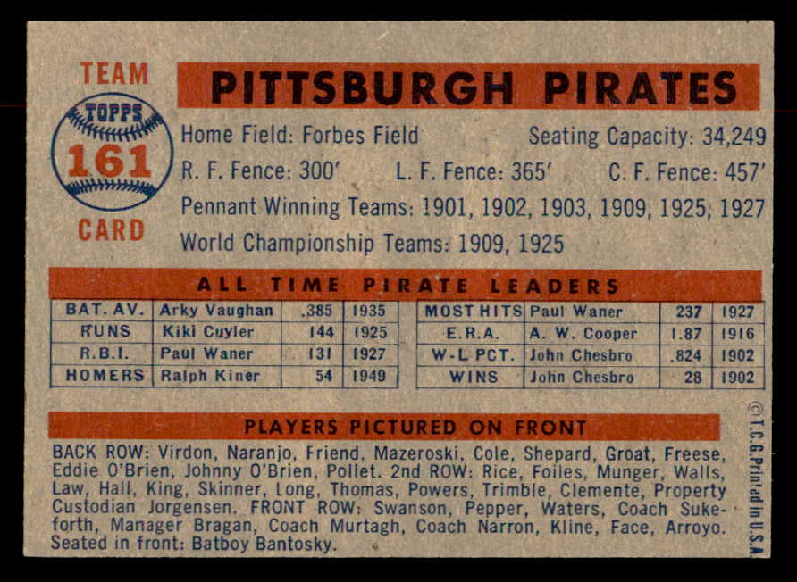 1957 Topps Baseball #161 Pittsburgh Pirates Team EX-MT 552593