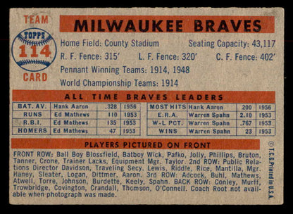 1957 Topps Baseball #114 Milwaukee Braves Team EX 552598