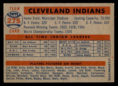 1957 Topps Baseball #275 Cleveland Indians Team EX-MT 552601