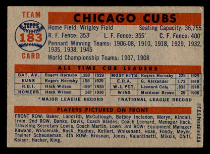 1957 Topps Baseball #183 Chicago Cubs Team EX 552605