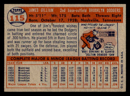 1957 Topps Baseball #115 Jim Gilliam Dodgers EX-MT 552616