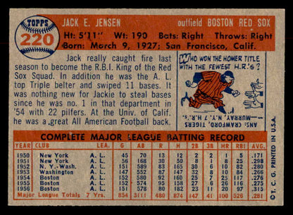 1957 Topps Baseball #220 Jackie Jensen Red Sox EX-MT 552618