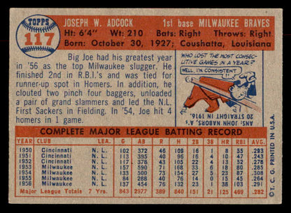1957 Topps Baseball #117 Joe Adcock Braves EX-MT 552626