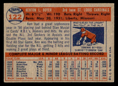 1957 Topps Baseball #122 Ken Boyer Cardinals EX 552630
