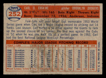 1957 Topps Baseball #252 Carl Erskine Dodgers EX-MT 552633