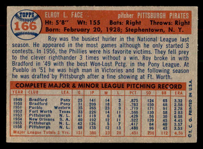1957 Topps Baseball #166 Roy Face Pirates VG-EX 552634