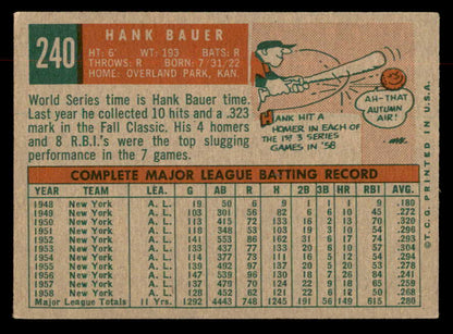 1959 Topps Baseball #240 Hank Bauer Yankees EX 552636