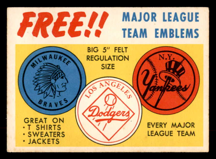 1958 Topps Baseball Felt Emblem Card EX-MT 552641