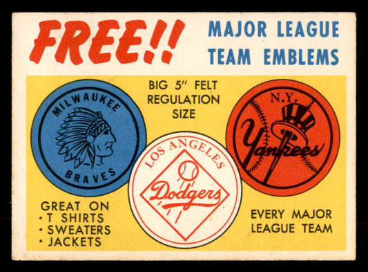 1958 Topps Baseball Felt Emblem Card EX-MT 552641