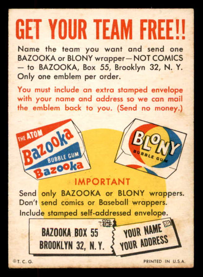 1958 Topps Baseball Felt Emblem Card EX-MT 552641