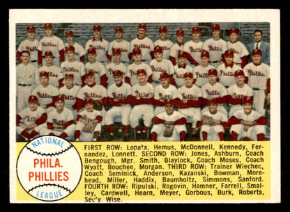1958 Topps Baseball #134 Philadelphia Phillies Team EX 552647