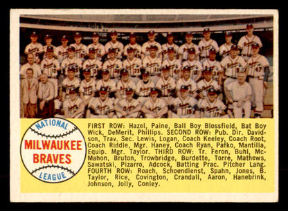 1958 Topps Baseball #377 Milwaukee Braves Team VG-EX 552650