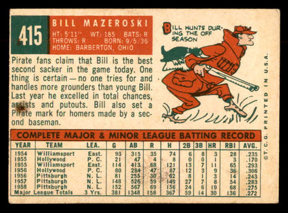 1959 Topps Baseball #415 Bill Mazeroski Pirates VG 552659
