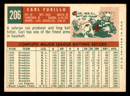 1959 Topps Baseball #206 Carl Furillo Dodgers EX-MT 552663