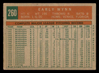 1959 Topps Baseball #260 Early Wynn White Sox VG-EX 552675
