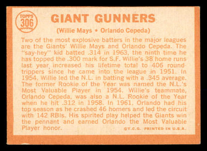 1964 Topps Baseball #306 Willie Mays Orlando Cepeda VG-EX 552713