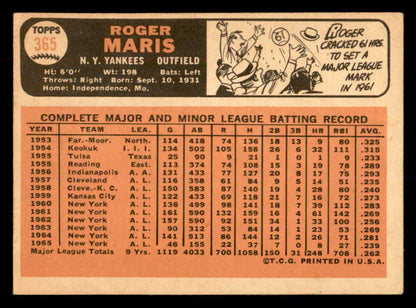1966 Topps Baseball #365 Roger Maris Yankees EX-MT 552723