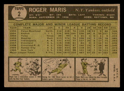 1961 Topps Baseball #002 Roger Maris Yankees EX 552727