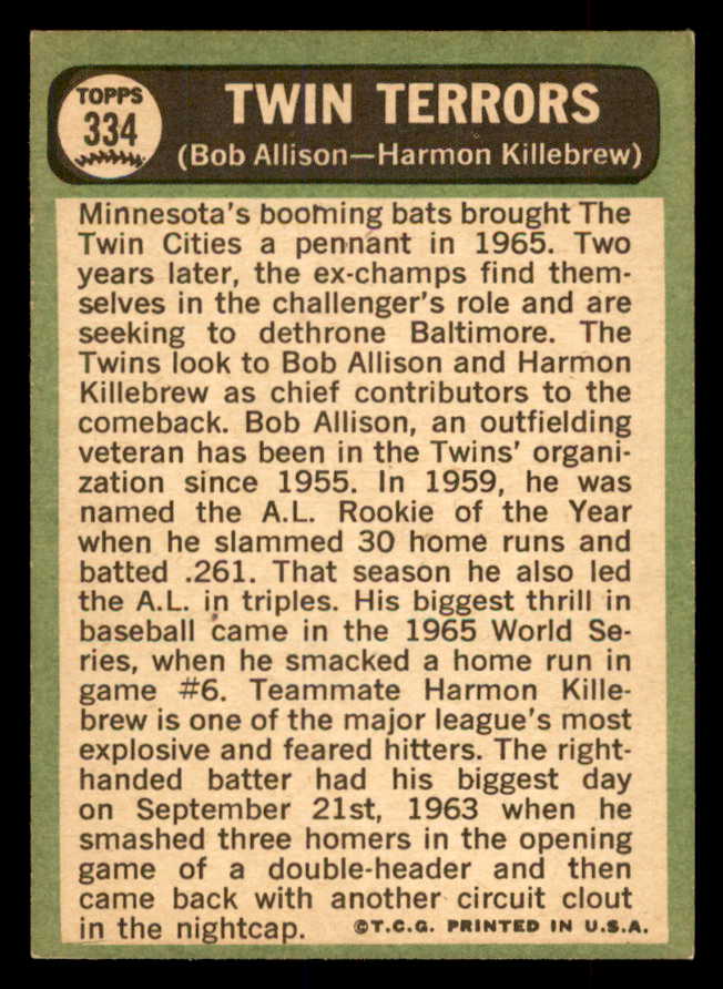 1967 Topps Baseball #334 Harmon Killebrew Bob Allison EX-MT 552775