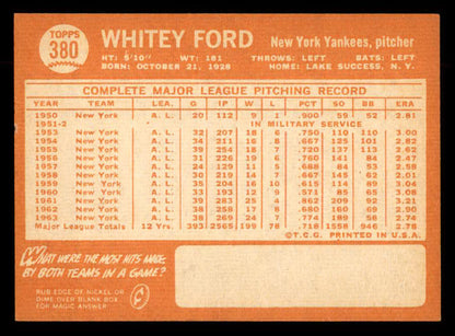 1964 Topps Baseball #380 Whitey Ford Yankees EX-MT 552795