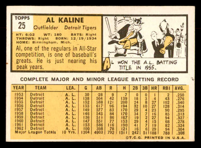 1963 Topps Baseball #025 Al Kaline Tigers EX 552798