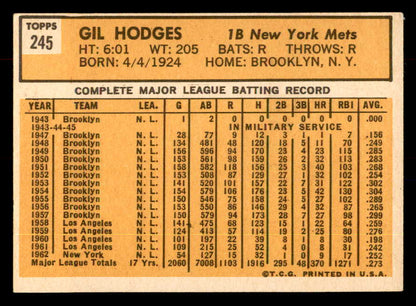 1963 Topps Baseball #245 Gil Hodges Mets EX 552812