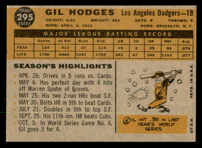 1960 Topps Baseball #295 Gil Hodges Dodgers EX-MT 552818