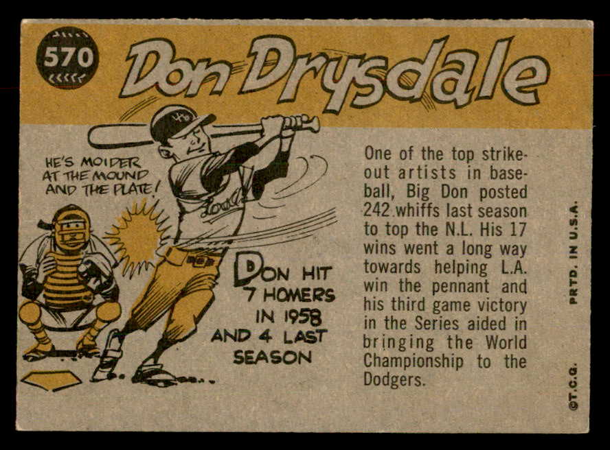 1960 Topps Baseball #570 Don Drysdale A.S. Dodgers EX 552820
