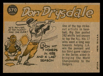 1960 Topps Baseball #570 Don Drysdale A.S. Dodgers EX-MT 552822