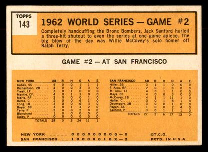 1963 Topps Baseball #143 World Series Game 2 Jack Sanford EX-MT 552850