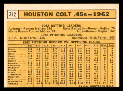 1963 Topps Baseball #312 Houston Colt .45s Team EX-MT 552878