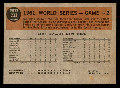 1962 Topps Baseball #233 World Series Game 2 Joe Jay EX 552909