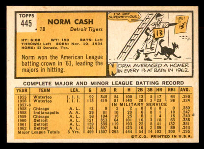 1963 Topps Baseball #445 Norm Cash Tigers EX-MT 552923