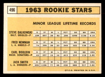 1963 Topps Baseball #496 Steve Dalkowski Orioles EX-MT 552924